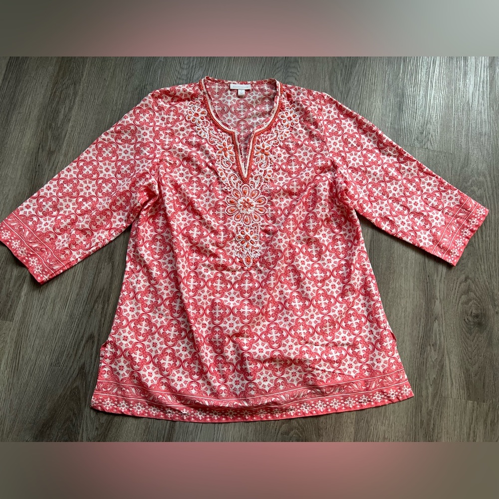 Charter Club coral pink, 3/4 Sleeve Tunic top Sz. XL